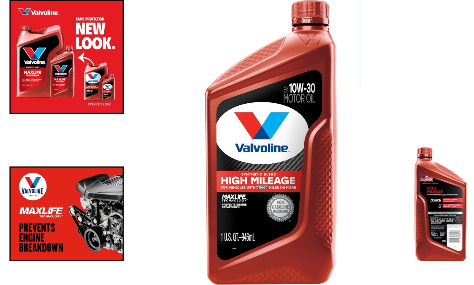 High Mileage 10W-30 Synthetic Blend Motor Oil with MaxLife Technology, 1 Quart