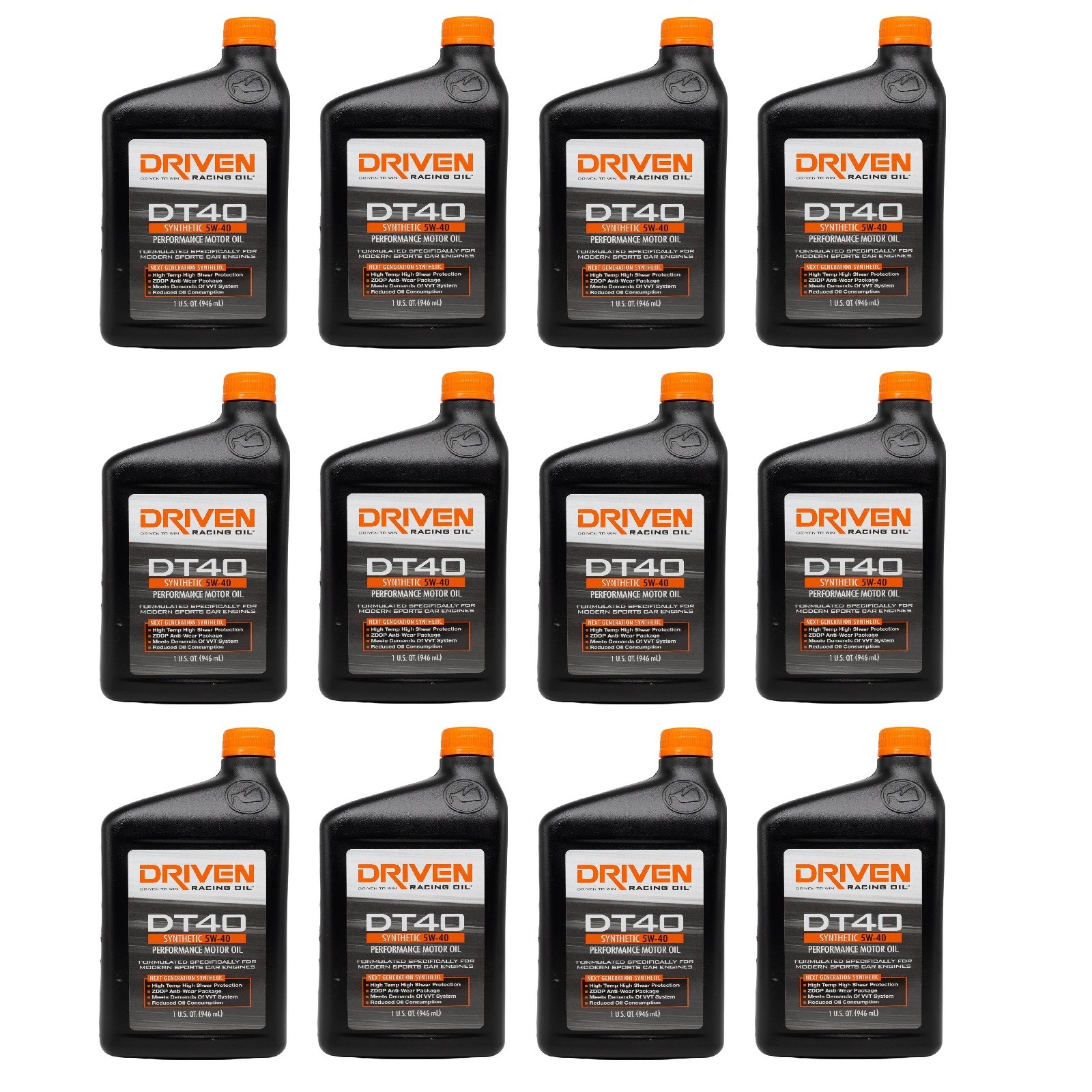 Driven Racing Oil DT40 5W-40 Synthetic Street Motor Oil 1 Qt Bottle Pack of 12