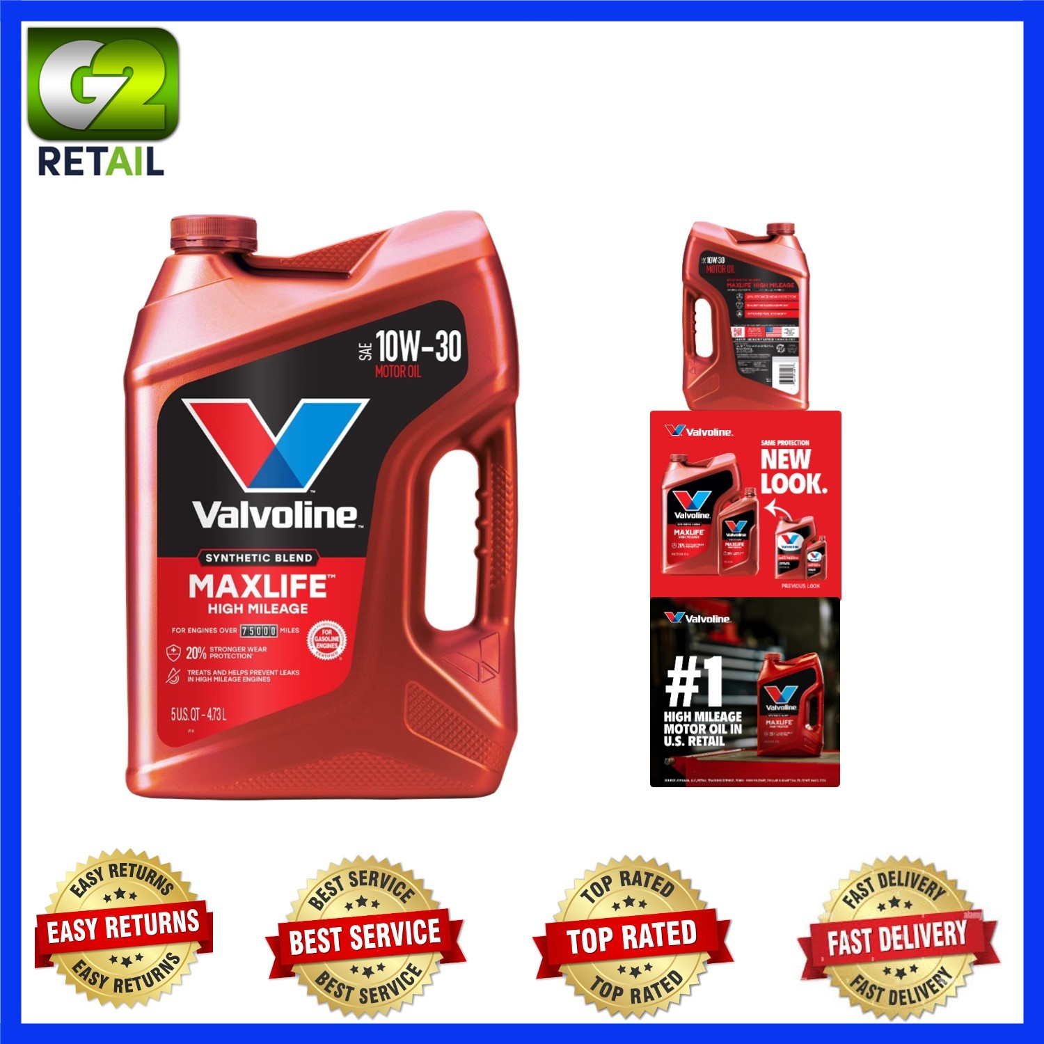 Synthetic Blend High Mileage Motor Oil 10W-30 – 5 Quart for Maximum Performance