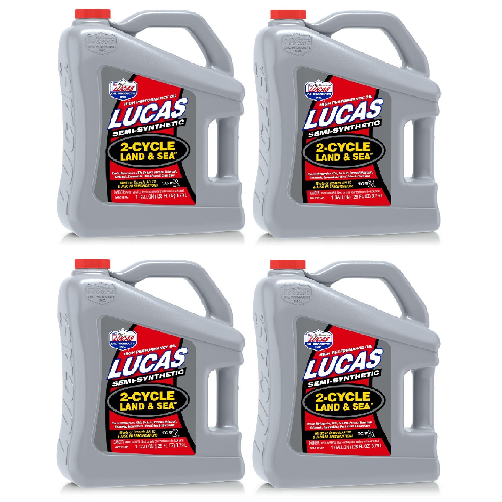 Lucas Oil Set of 4 Semi-Synthetic TC-W3 2-Cycle Land & Sea Oil 1 Gallon Bottles