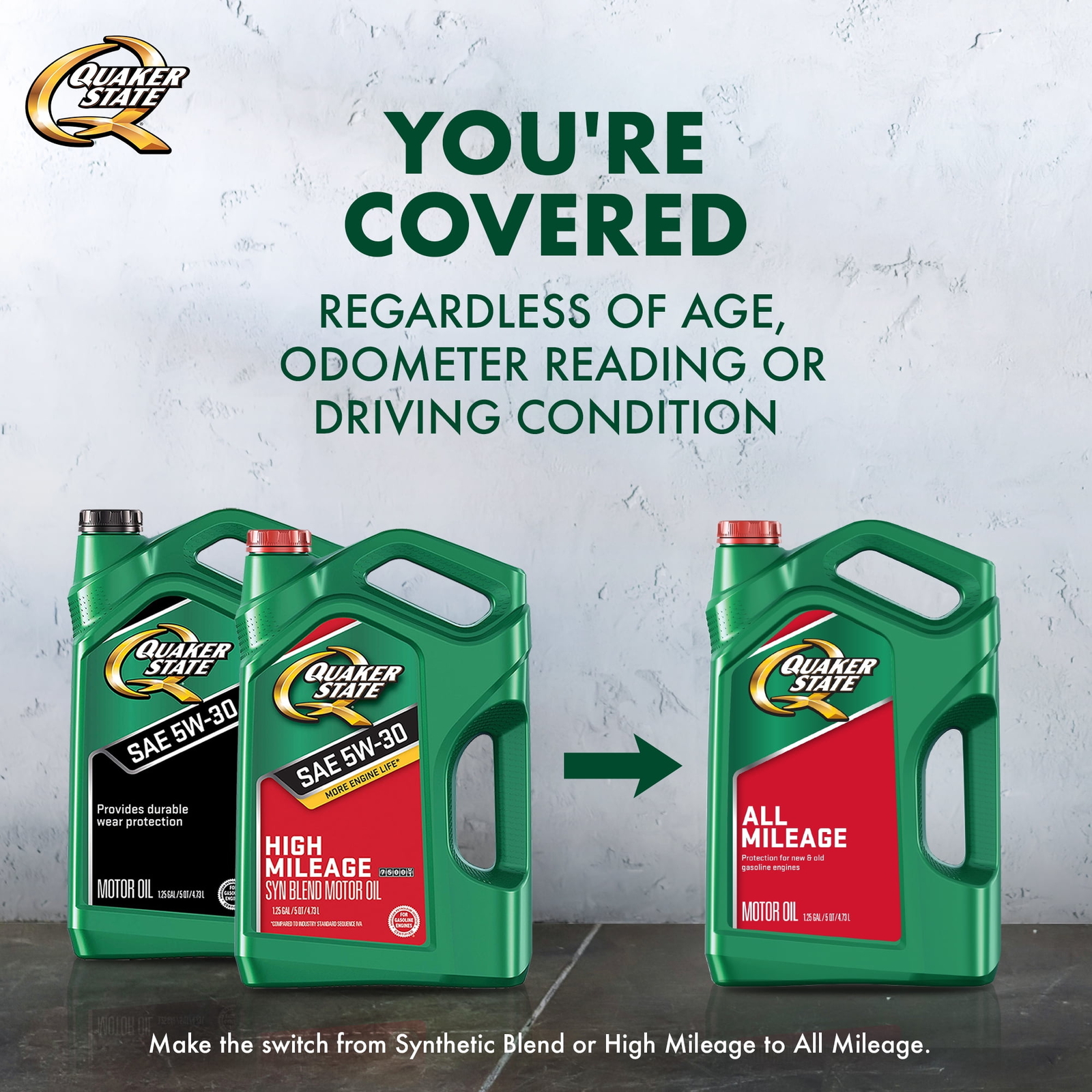 Quaker State All Mileage 10W-40 Motor Oil, 5 Quart Conventional 10W-40 Motor Oil