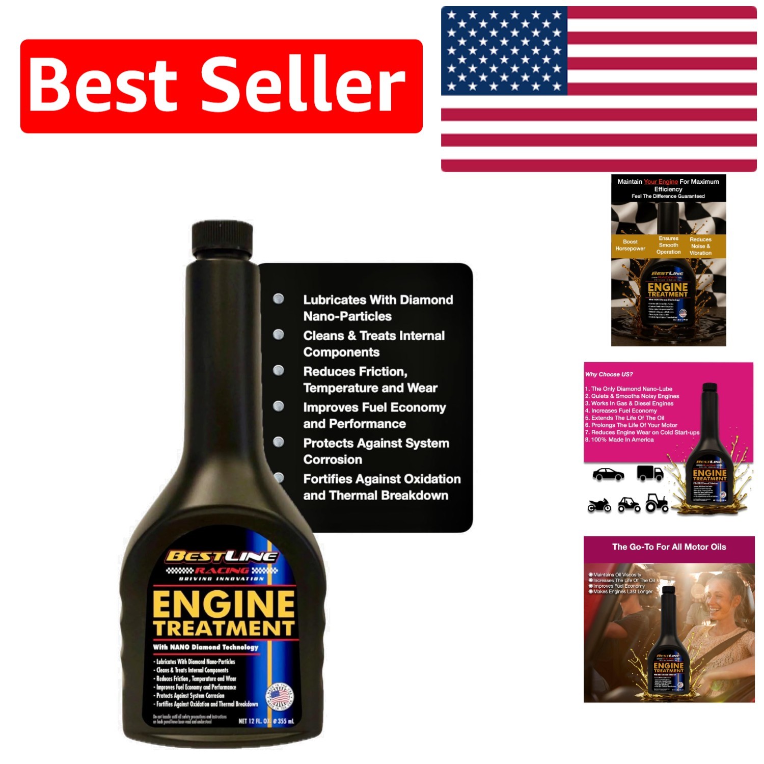 BestLine Racing Engine Oil Additive – Boost Horsepower & Fuel Economy (12oz)
