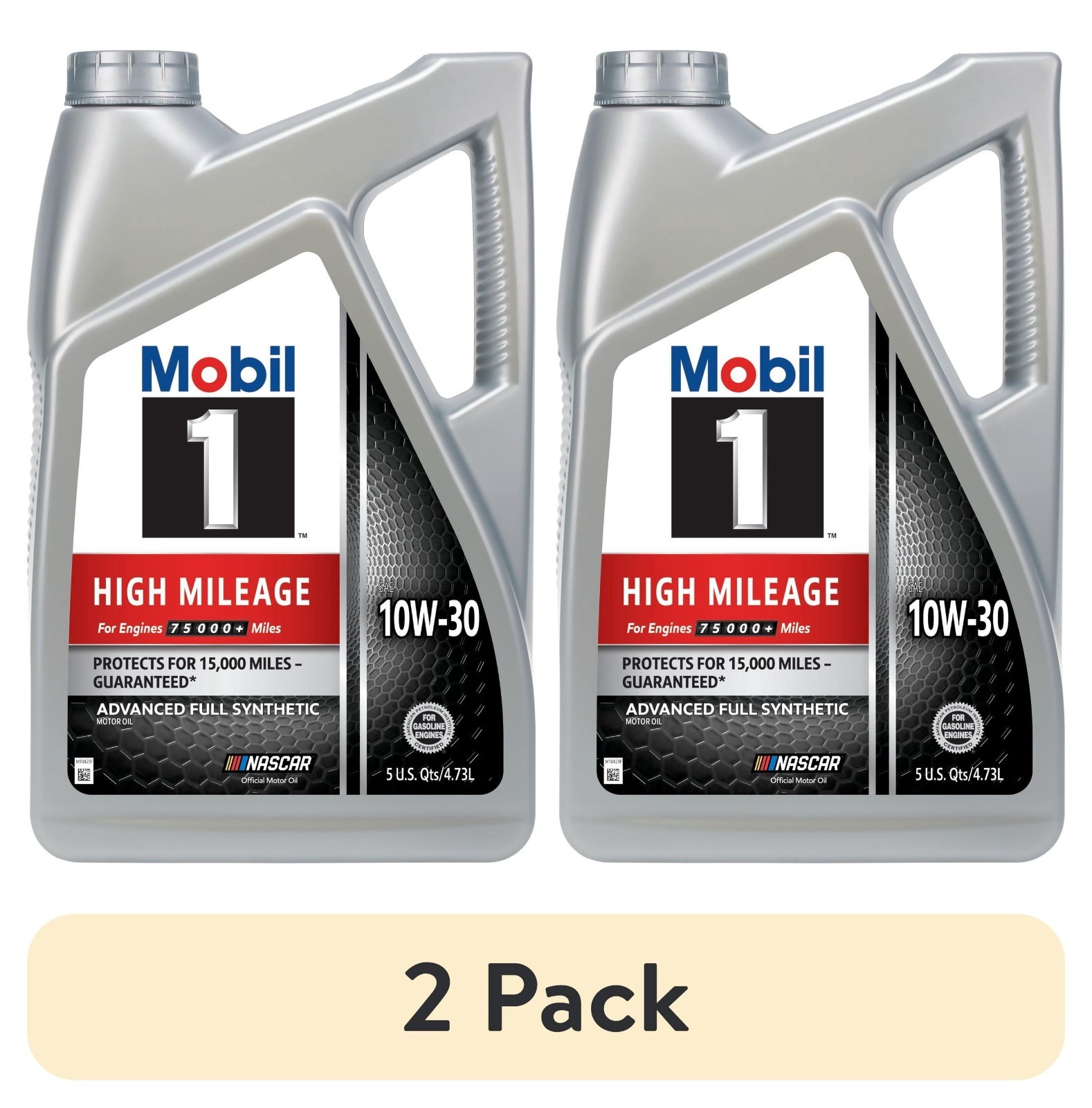 Mobil 1 High Mileage Full Synthetic Motor Oil 10W-30, 5 Quart (2 pack)