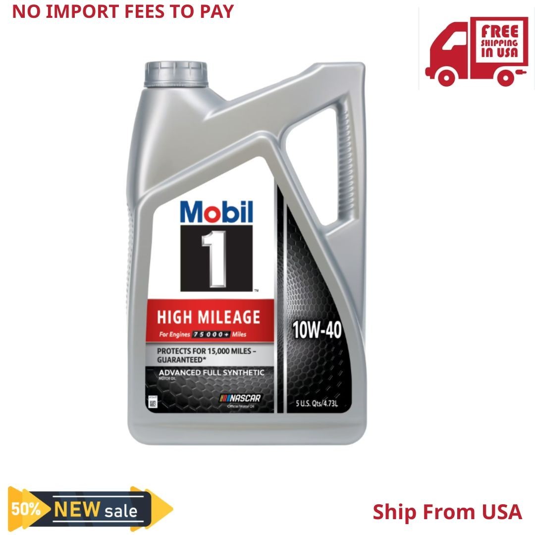 Mobil 1 High Mileage Full Synthetic Motor Oil 10W-40, 5 Quart New