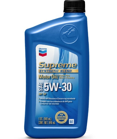 Chevron Supreme 5W-30 Synthetic Blend Motor Oil, Case of 12 – 1 Quart Bottles
