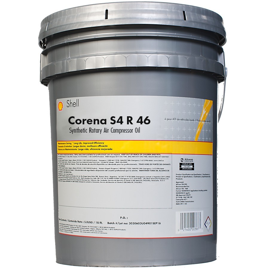 Shell Corena S4 R 46 Synthetic Air Compressor Oil, 1 – 5 Gallon Pail | 550026174