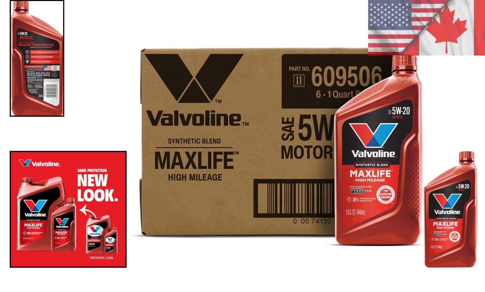 MaxLife 5W-20 Synthetic Blend Motor Oil – Ideal for 75K+ Mileage Engines, 6 Pack