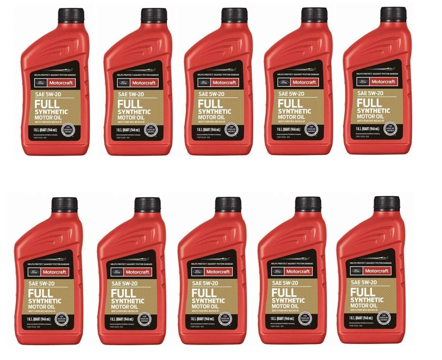 10 Quarts Full Synthetic Engine Motor Oil OEM FORD MOTORCRAFT SAE 5W-20