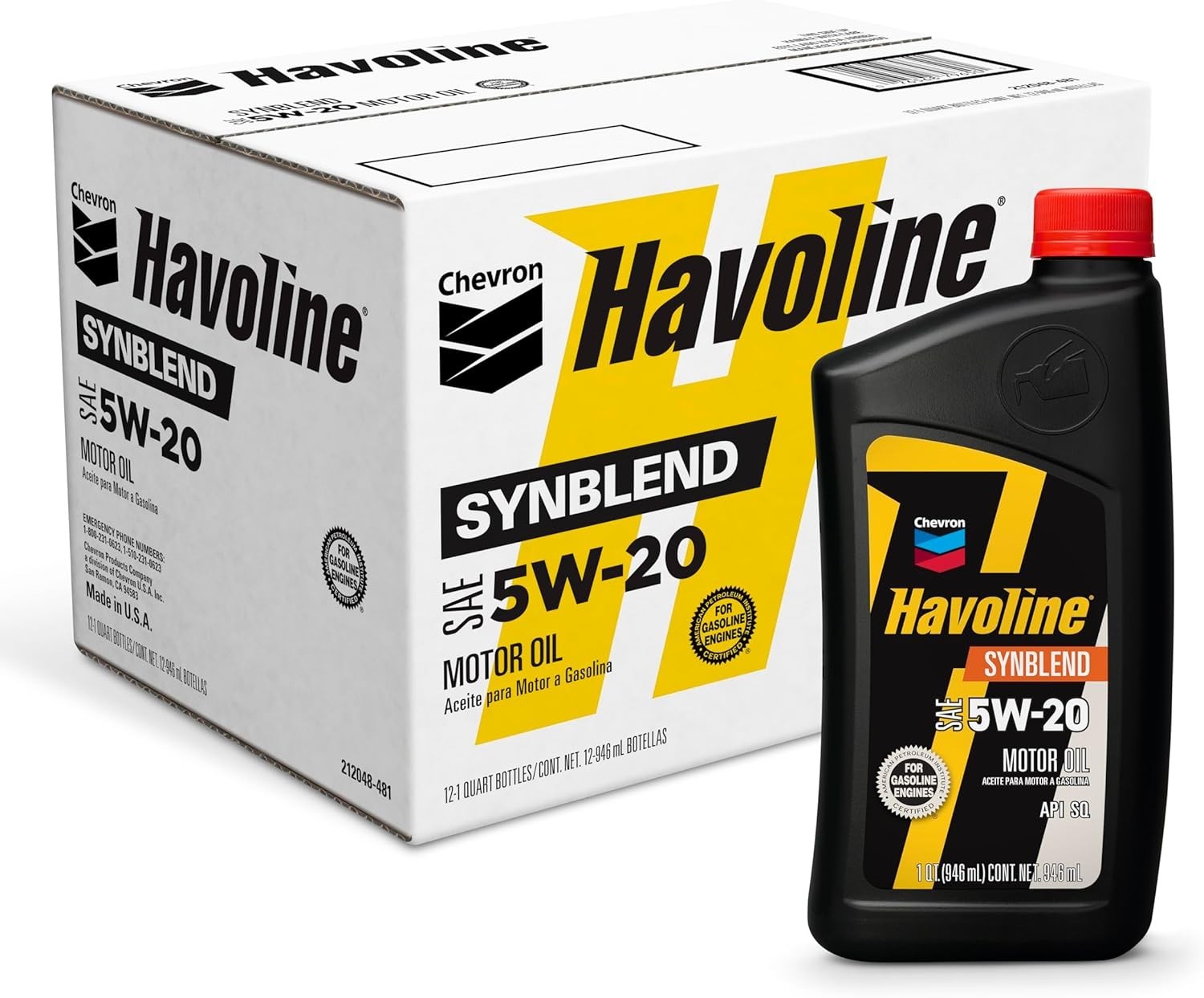 Chevron Havoline 5W-20 Synthetic Blend Motor Oil, Case of 12 – 1 Qt Bottles