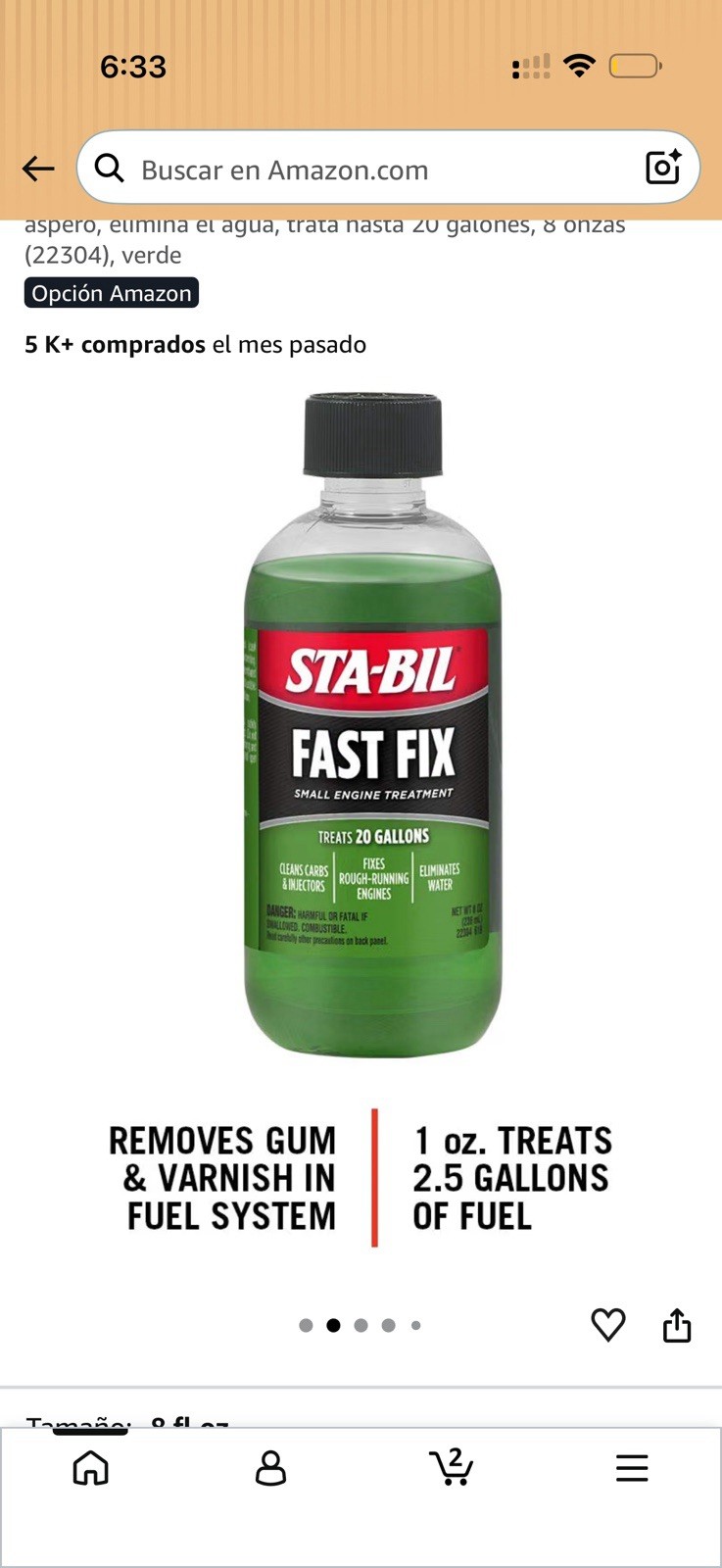 Fix – Small engine treatment; cleans water; treats up to 20 gallons; 8 ounces.