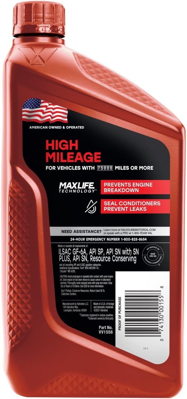 High Mileage Motor Oil 5W-30 | 1 QT Bottles x 2 | Engine Protection & Efficiency