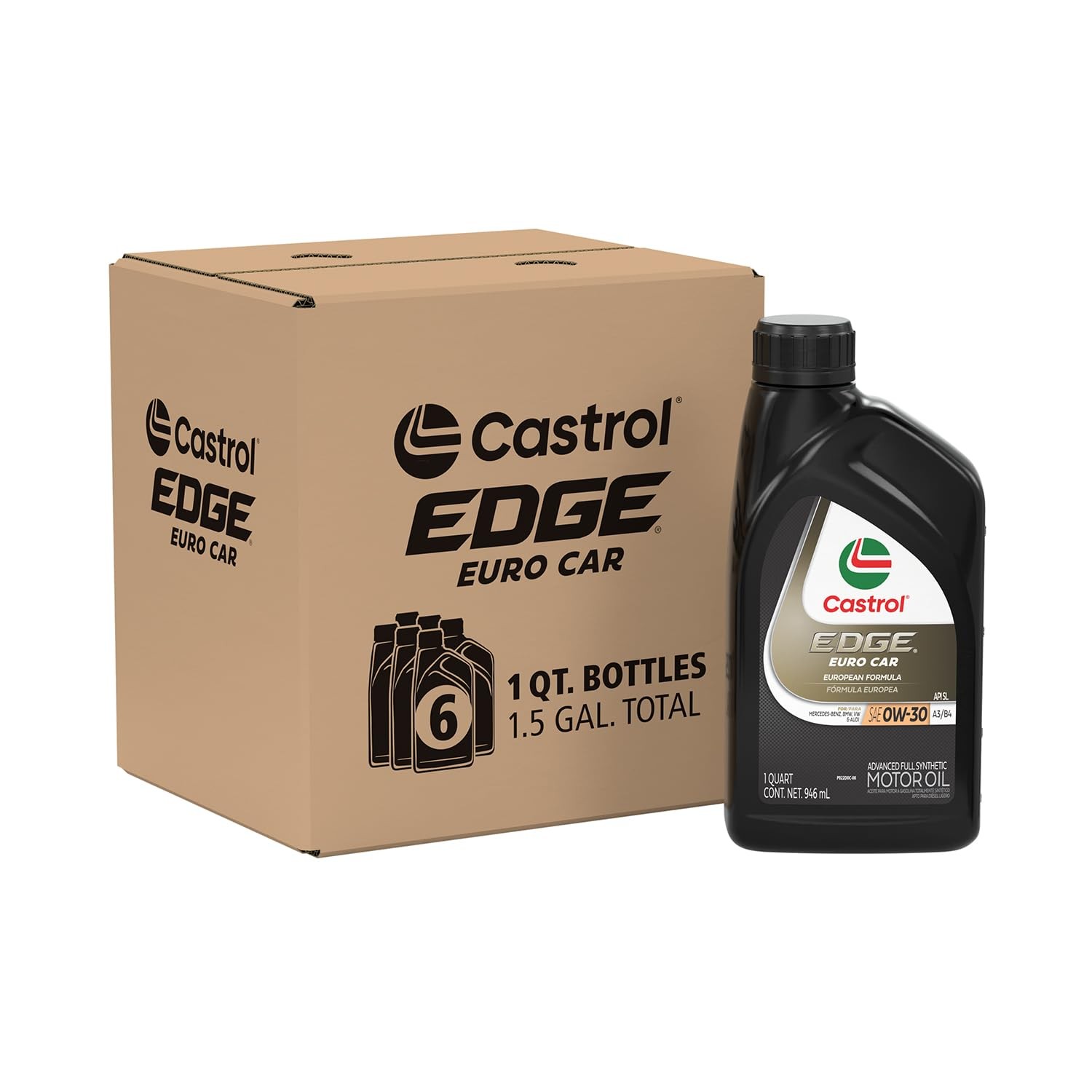 Castrol EDGE Euro 0W-30 A3/B4 Advanced Full Synthetic Motor Oil, 1 Quart, Pack