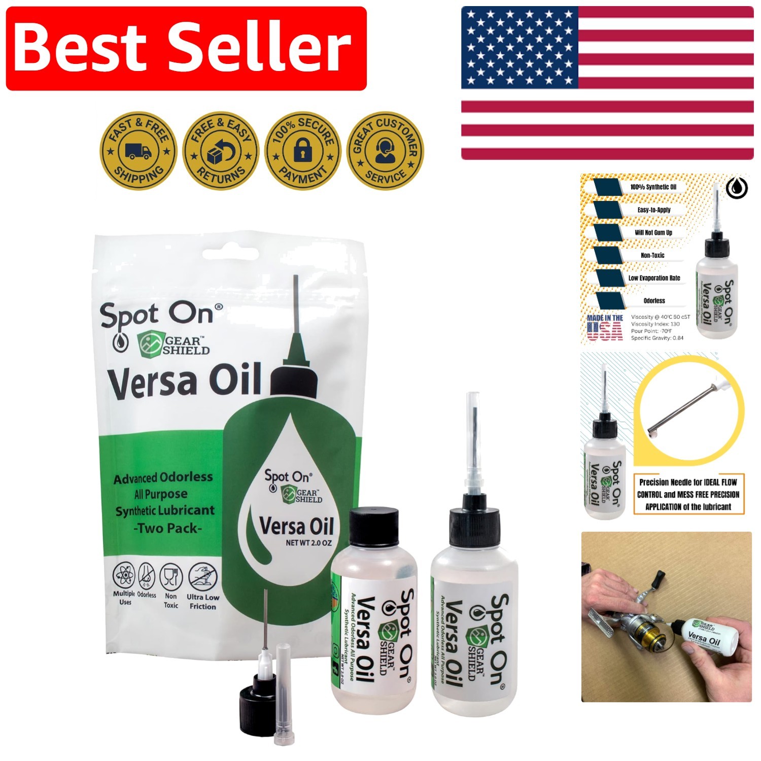 Full Synthetic Oil with Needle Oiler for Tools & Fishing Reels – 4 Oz