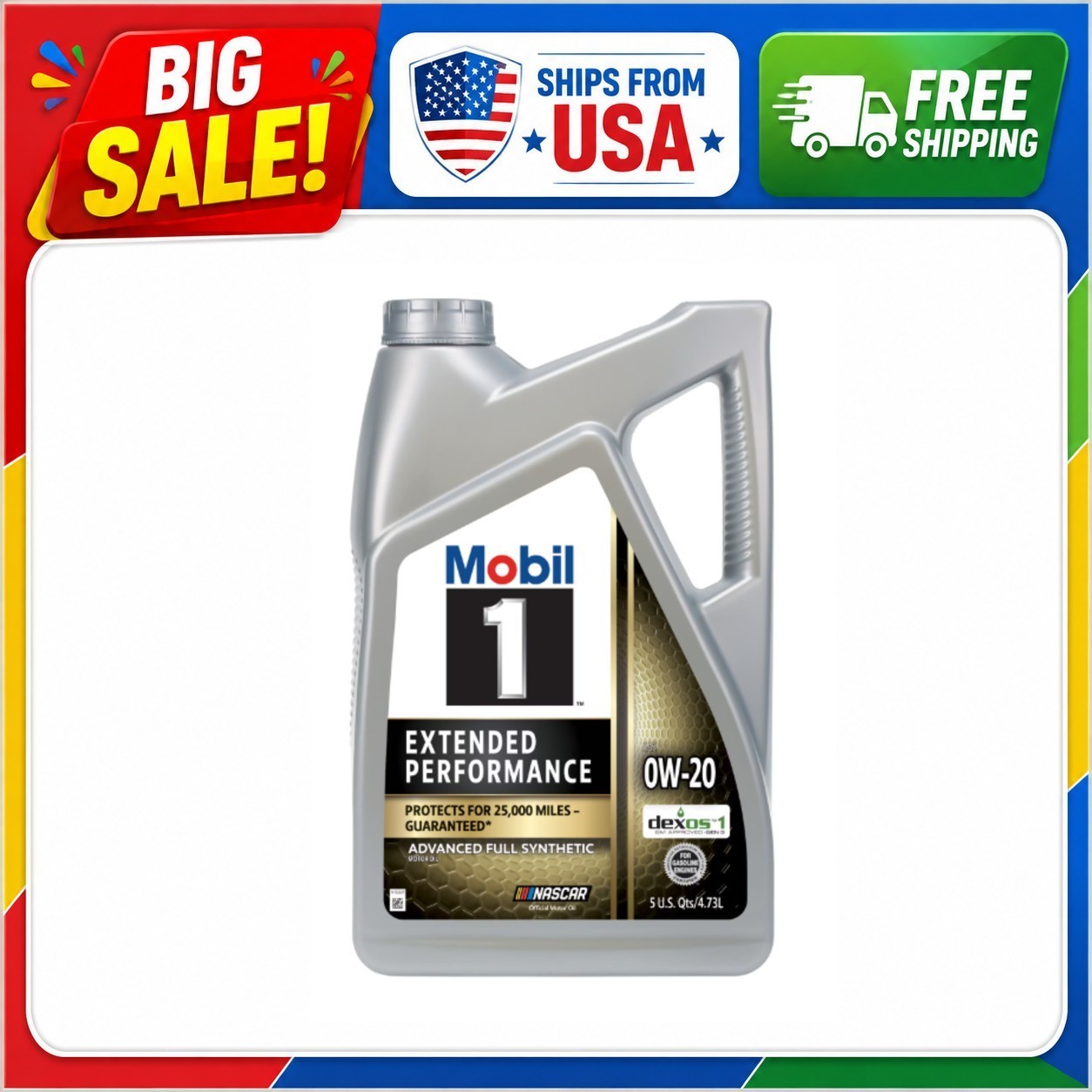 Mobil 1 Extended Performance Full Synthetic Motor Oil 0W-20, 5 Quart