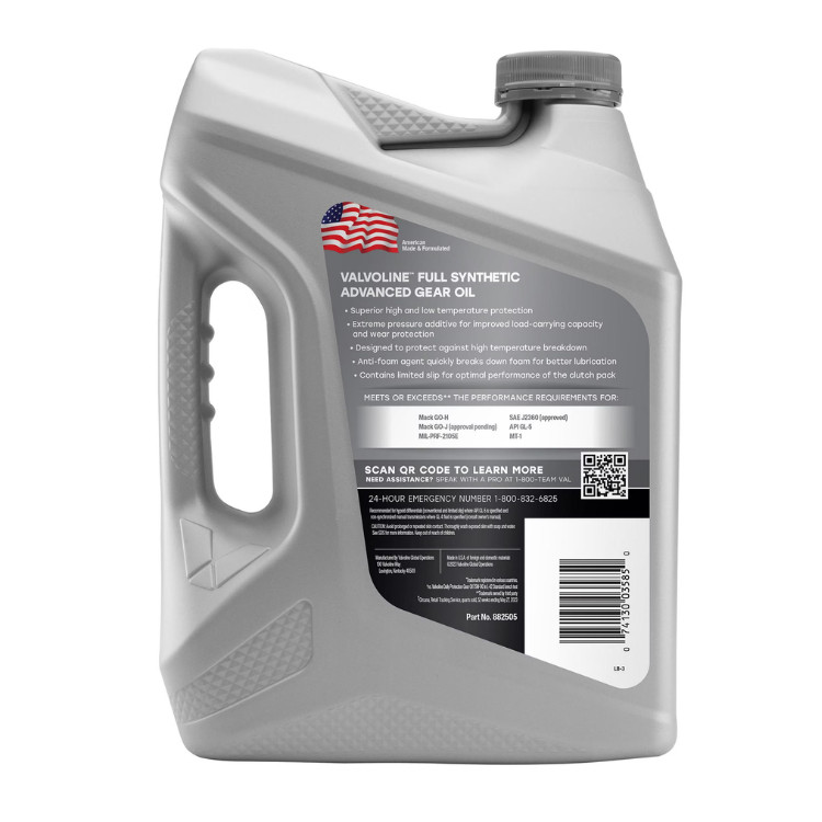 Valvoline Advanced Full Synthetic 75W-90 Gear Oil GL-5 1 Gallon SAE, New