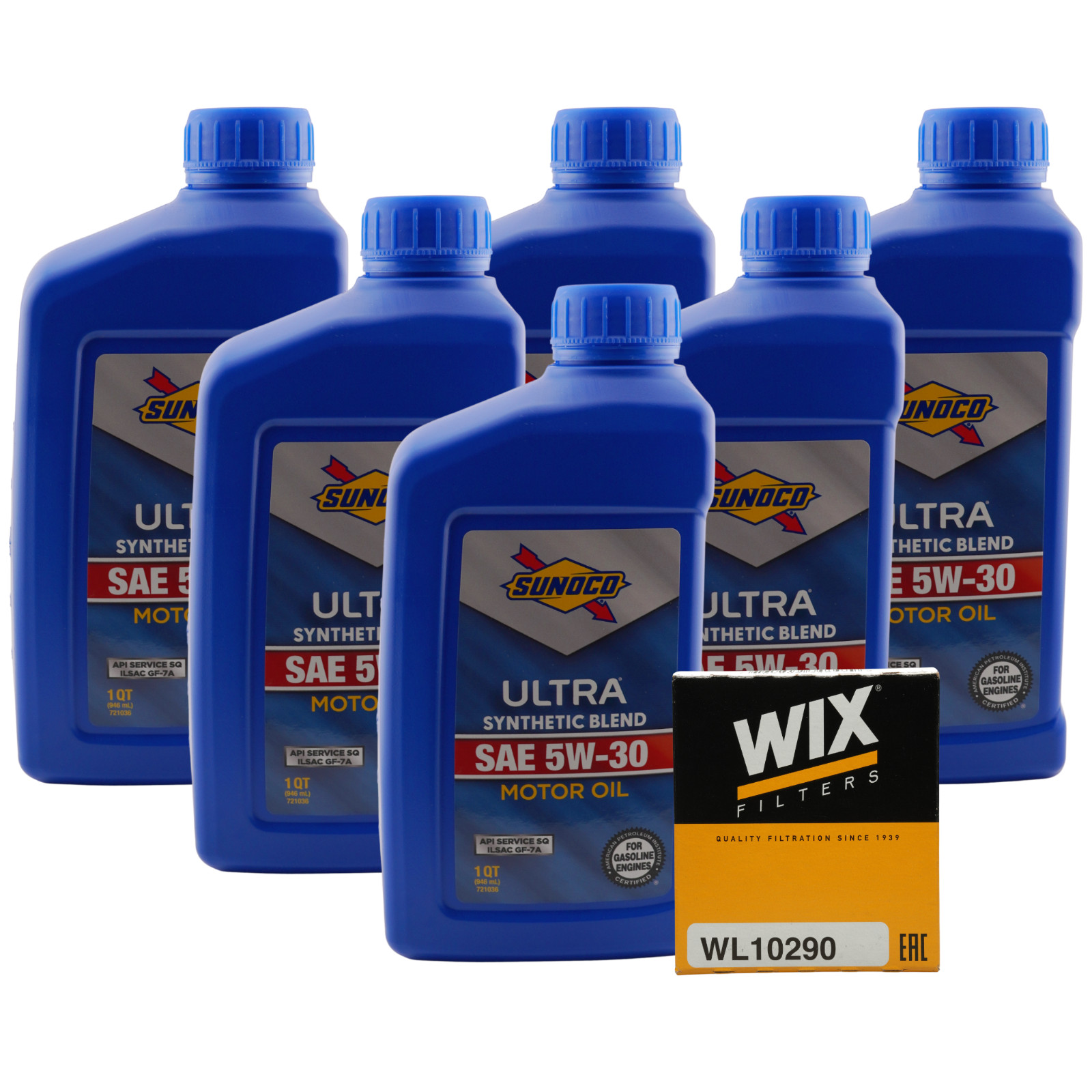Sunoco 721036 5W-30 Oil Change Kit + WIX WL10290 Ford 2.0L 2.3L EcoBoost