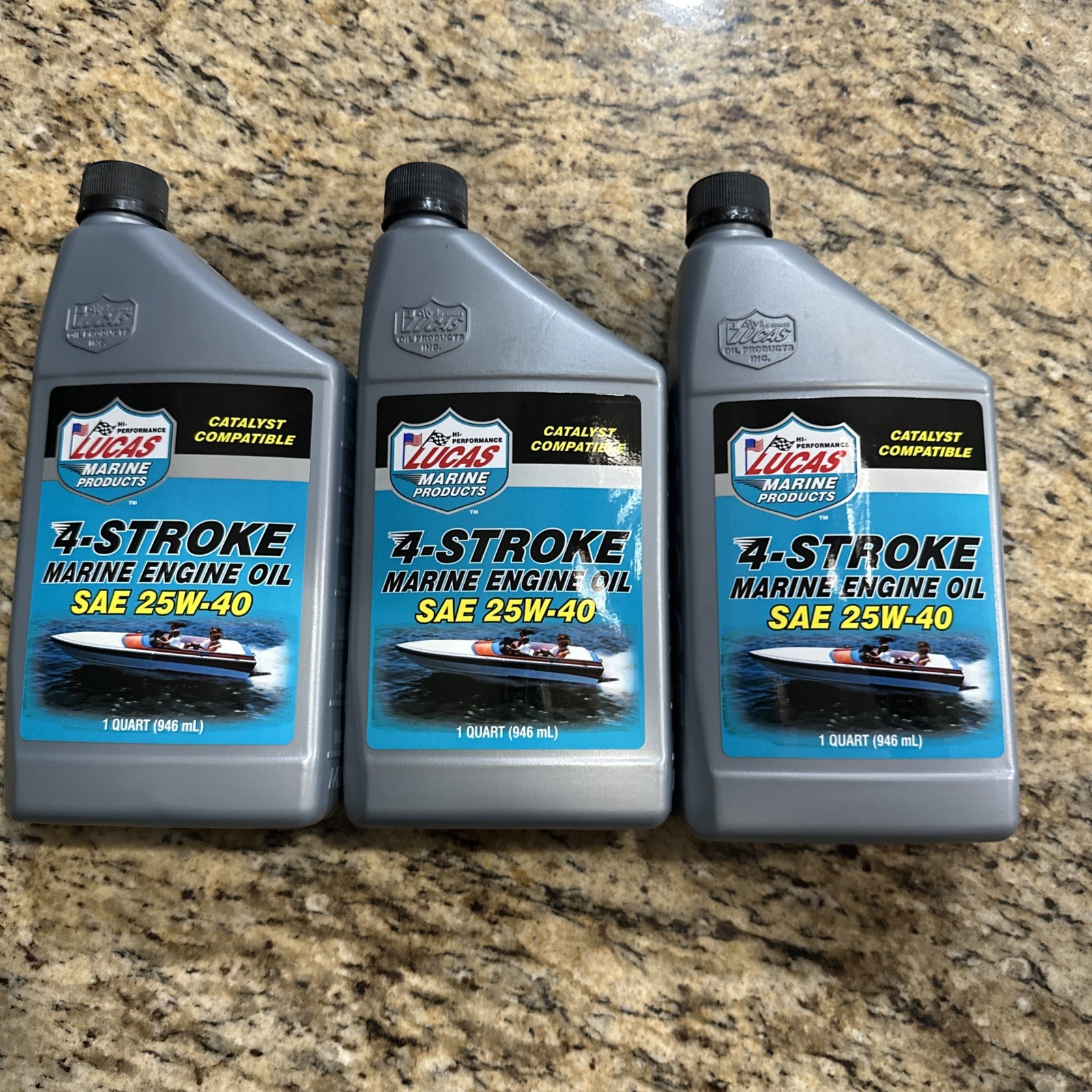 Lucas Oil 3pk :10677 4-Stroke Marine SAE 25W-40 Engine Oil 1 Qt (946ml), 32oz 🆕
