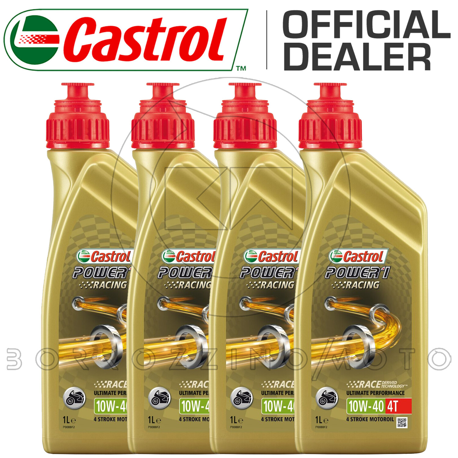 KIT 4 LT MOTORCYCLE ENGINE OIL CASTROL POWER 1 RACING 4T 10W40 TRIZONE 100% SYNTHETIC