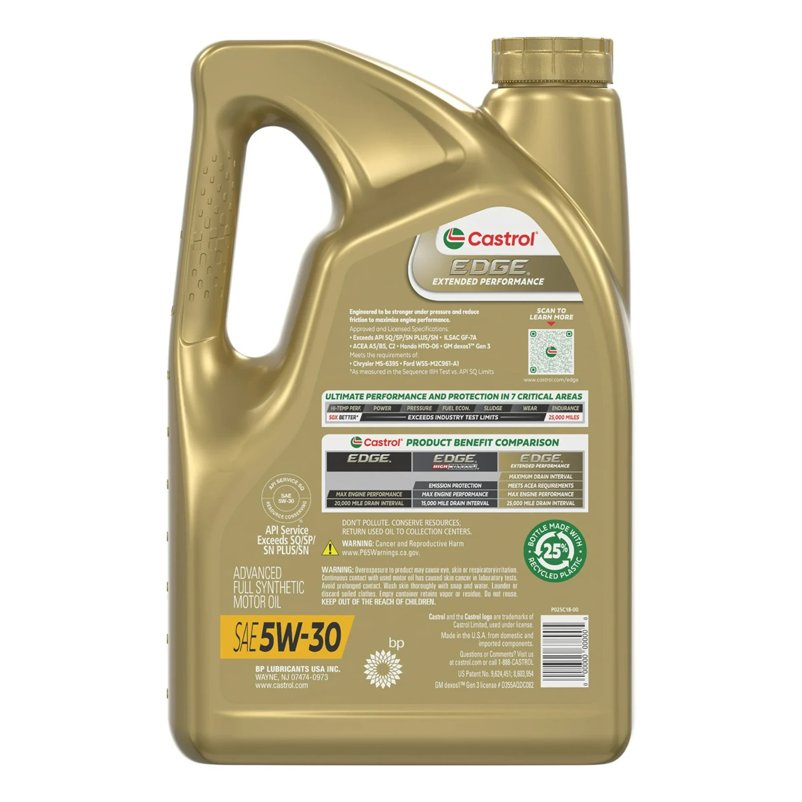 Castrol EDGE Extended Performance 5W-30 Advanced Full Synthetic Motor Oil, 5 QT