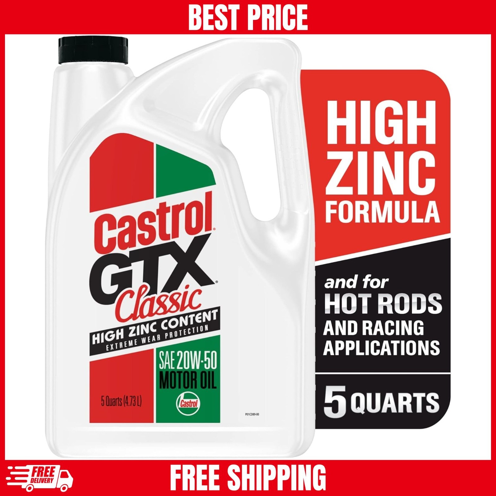 Castrol GTX Classic 20W-50 Conventional Motor Oil, 5 Quarts 15E809