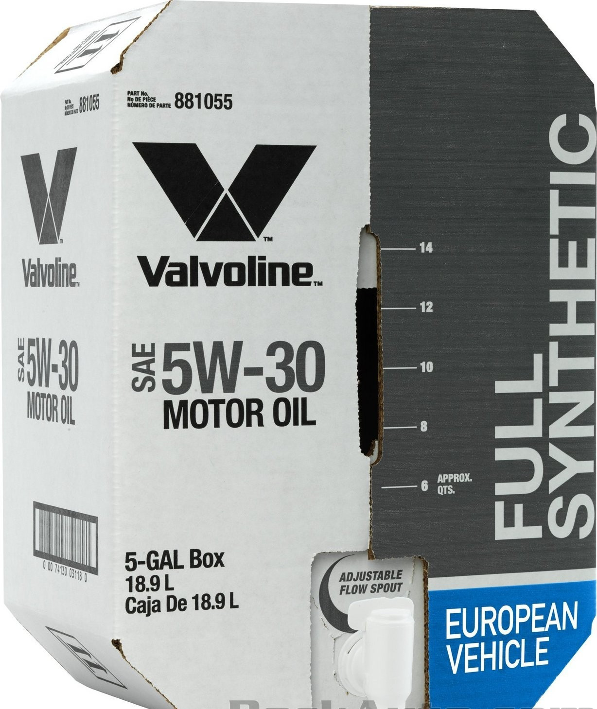 VALVOLINE 881055 European Vehicle Full Synthetic SAE 5W-30; 5 Gallon Bay Box
