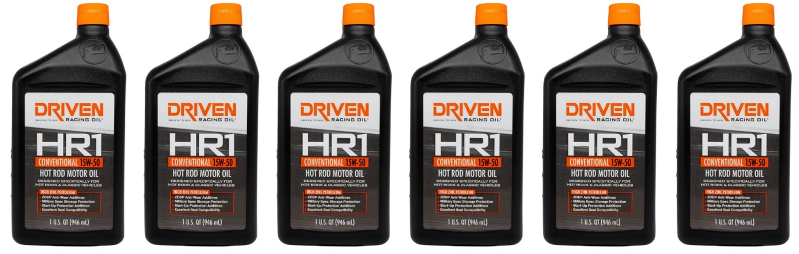 Driven Racing HR1 15W-50 Conventional Hot Rod Motor Oil 1 quart Set of 6 02106