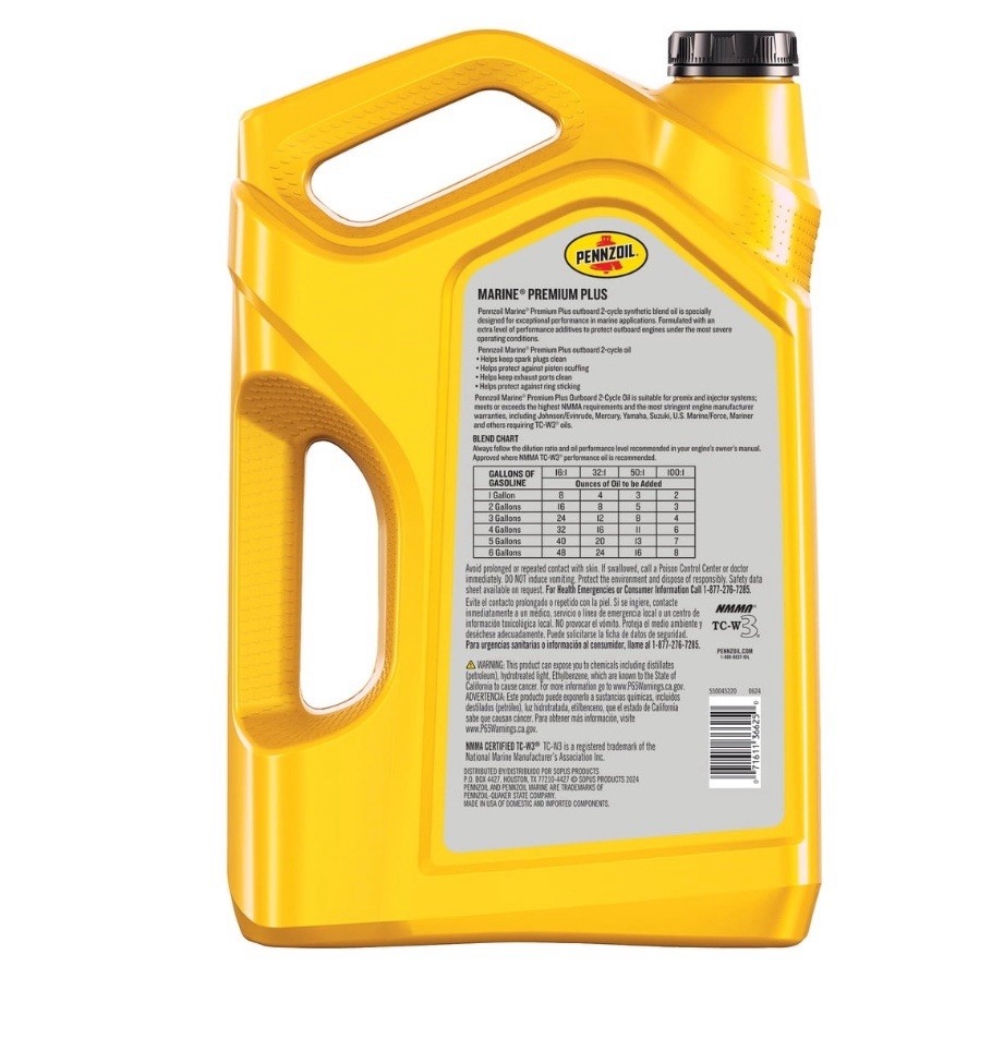 Pennzoil Marine Premium Plus 2-Cycle Synthetic Blend Engine Oil 1 Gal 3 Pack