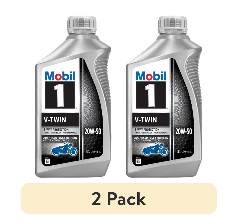 Mobil 1 V-Twin Full Synthetic Motorcycle Oil 20W-50, 1 qt pack of 2