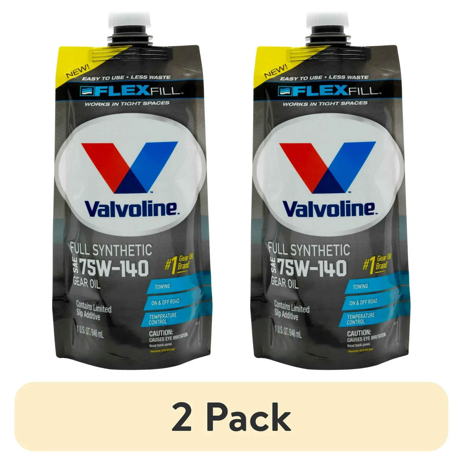 (2 pack) Valvoline Flex Fill 75W-140 Full Synthetic Gear Oil 1 QT Squeeze Pouch