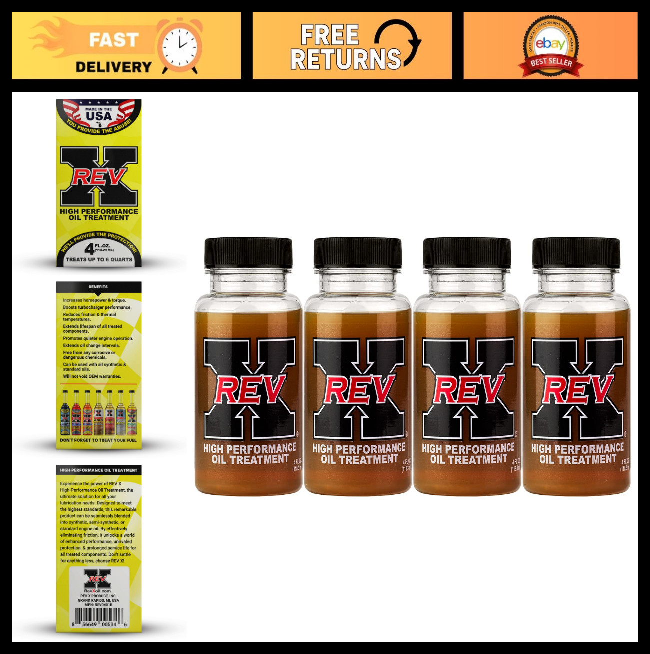 High Performance Oil Additive – 4 oz. (Pack of 4) for Engine Efficiency & Protec