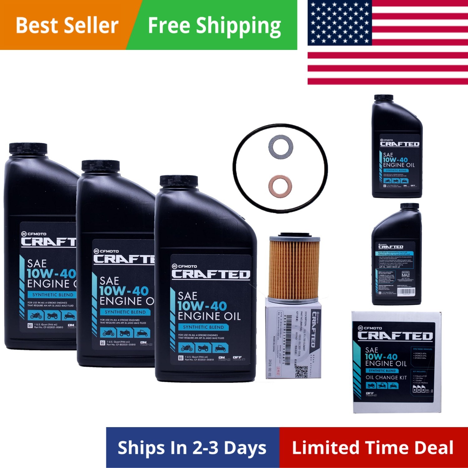 Edwards OEM Semi Synthetic Oil Change Kit fits all CFMoto OffRoad Vehicles 40…
