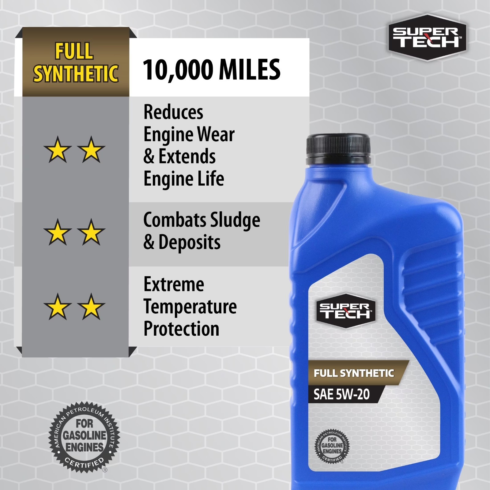 (2 pack) Super Tech Full Synthetic SAE 5W-20 Motor Oil, 1 Quart