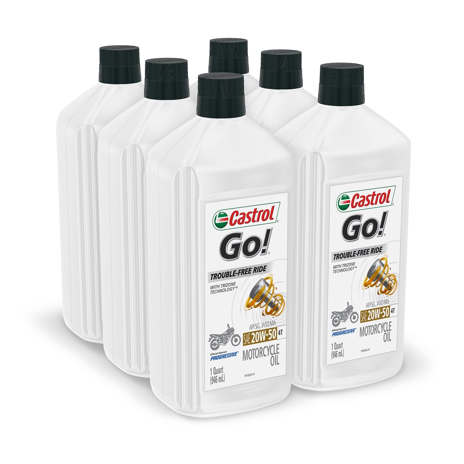 Castrol 06102 GO! 20W-50 4T Motorcycle Oil – 1 1 Quarts, Pack of 6, Amber