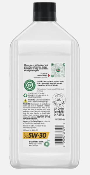 Castrol GTX Synthetic Blend 5W-30 Motor Oil, Case of 6-1 Quart Bottle | 15A66C