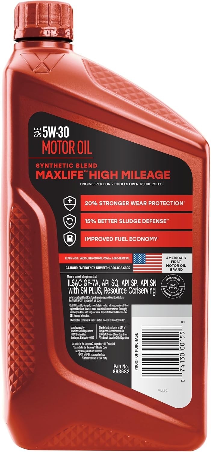 MaxLife High Mileage 5W-30 Motor Oil – 1 Qt (Pack of 6)