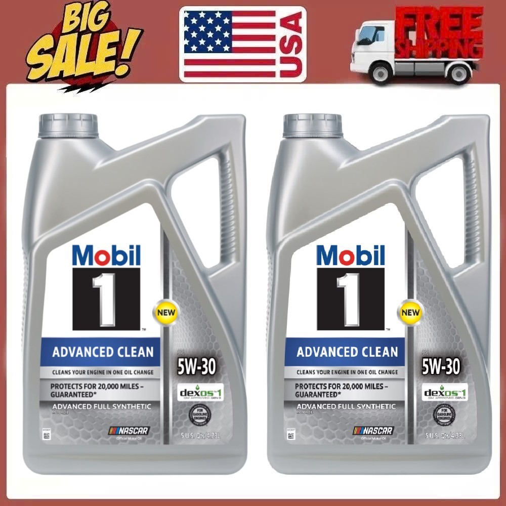 2 Pack Mobil 1 Advanced Clean Full Synthetic Motor Oil 5W-30, 5 Quarts