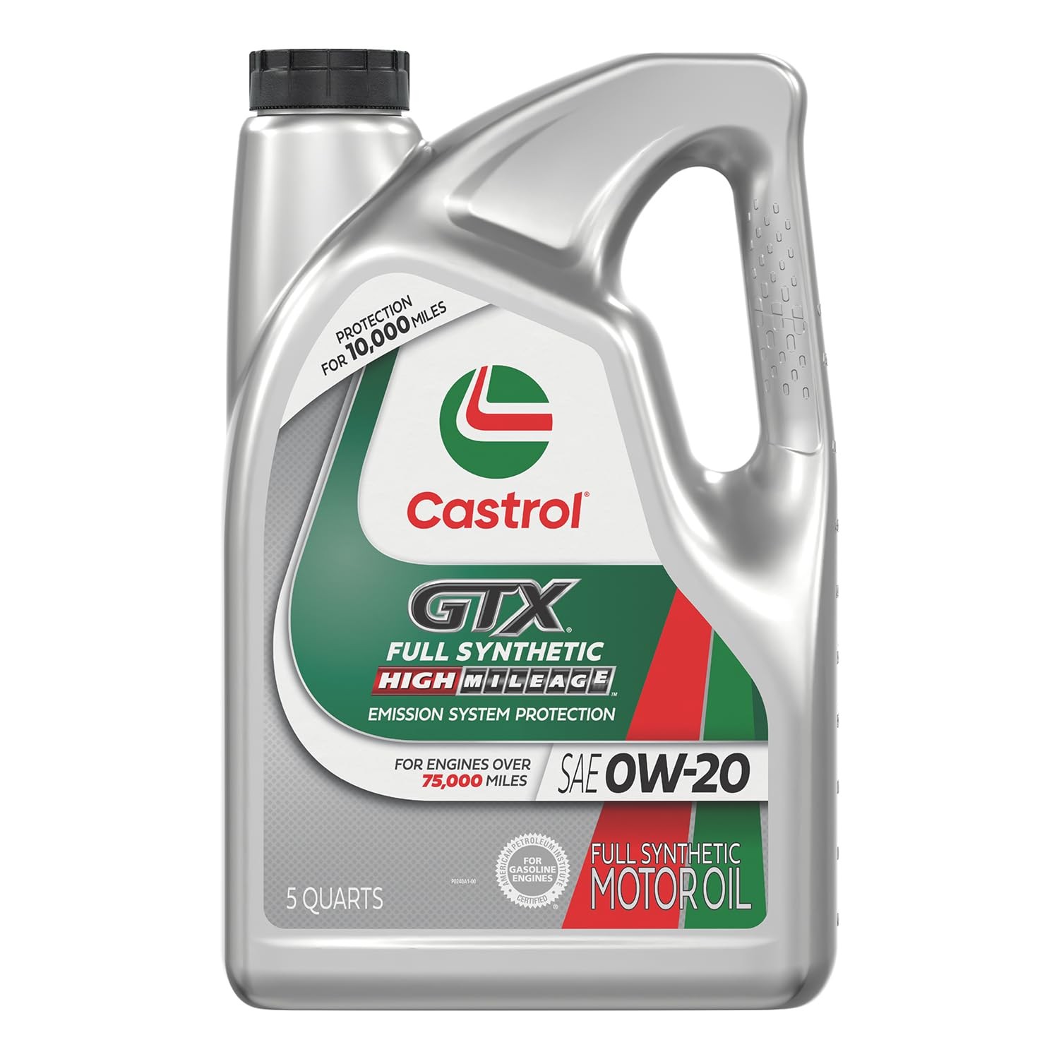 Castrol GTX Full Synthetic High Mileage 0W-20 Motor Oil, 5 Quart Amber