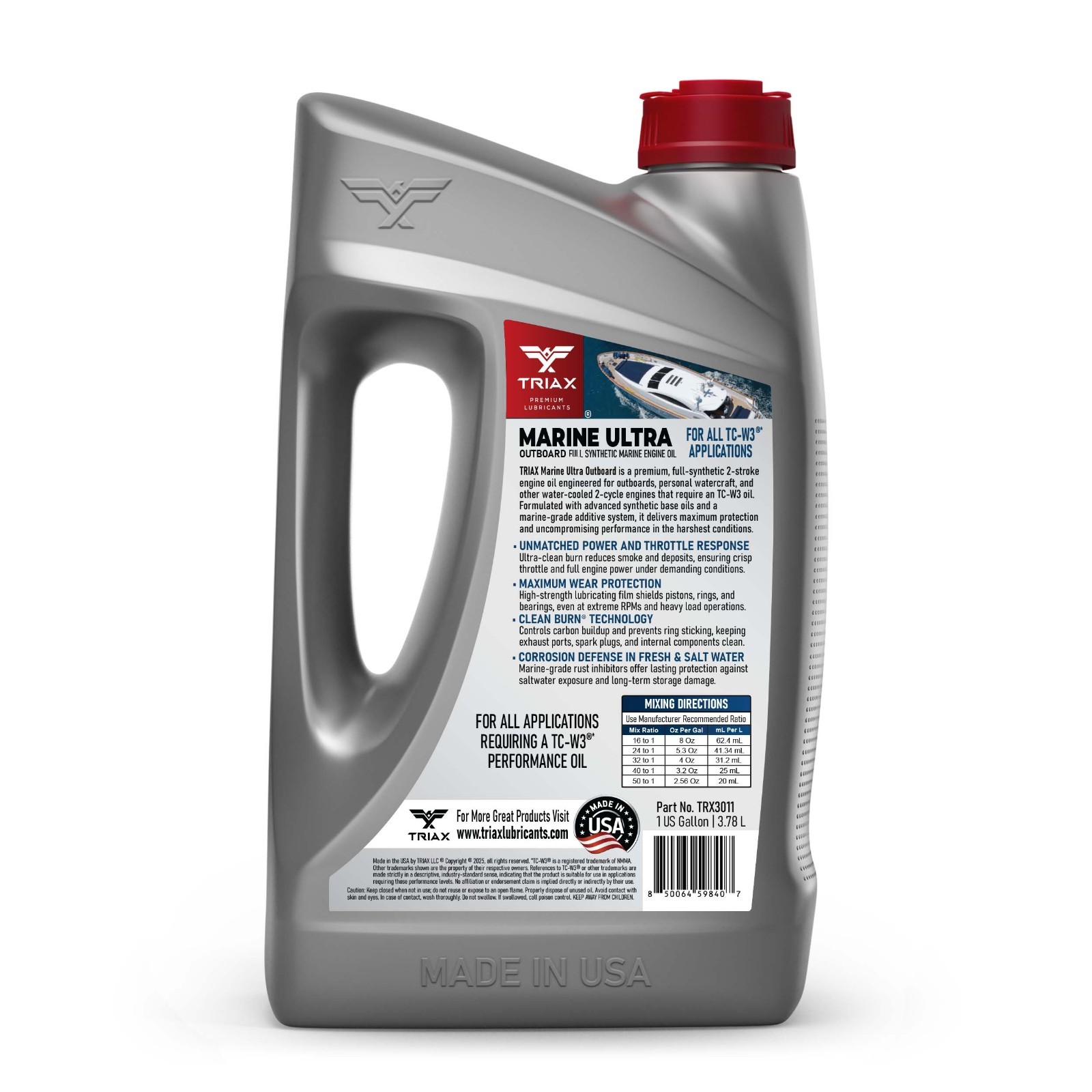 TRIAX Marine Ultra Outboard 2-Cycle Full Synthetic Marine Oil (1 Gallon)