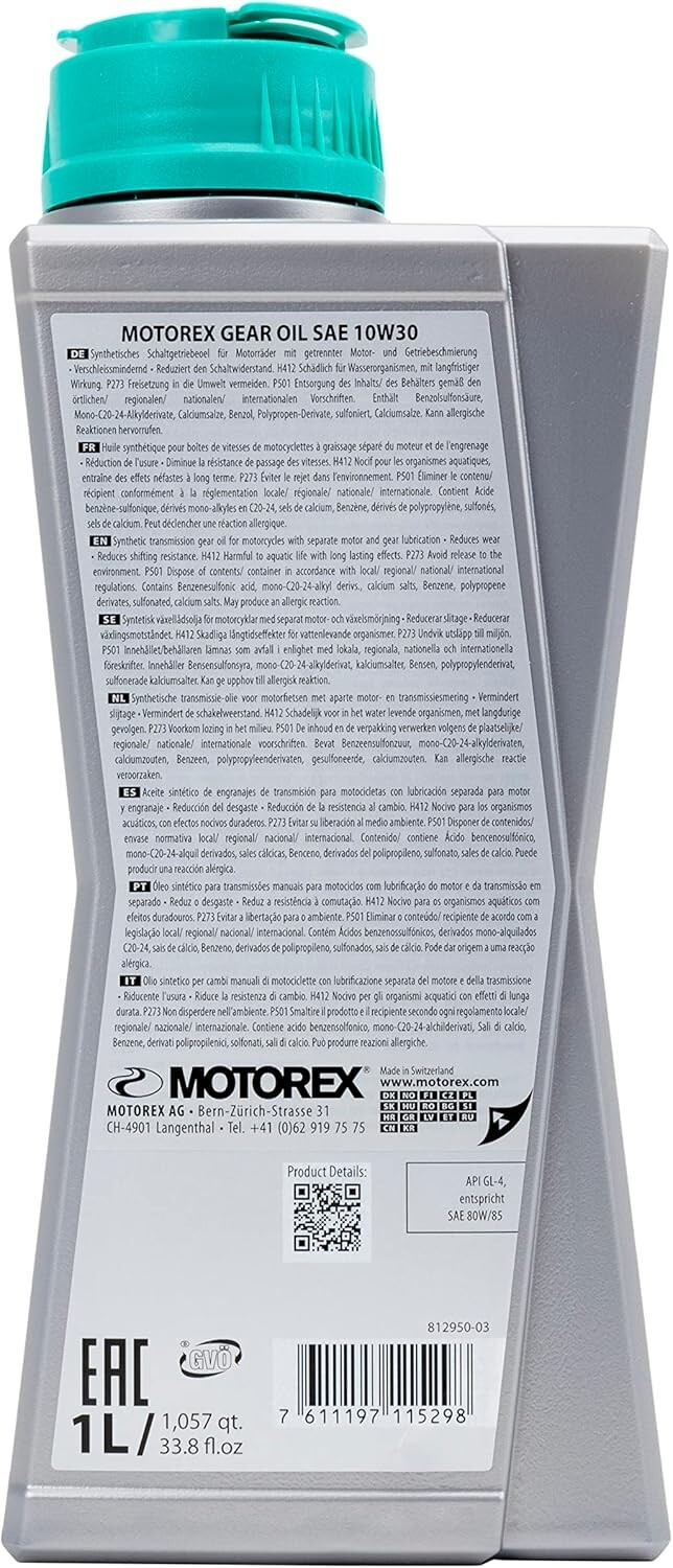 1 Liter Motorex Transoil Gearbox Oil SAE 10W30 (For Gears)