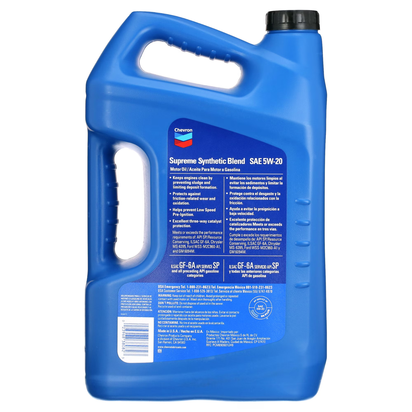 Chevron Supreme Synthetic Blend Motor Oil 5W-20, 5 Quart Case (3 Pack)