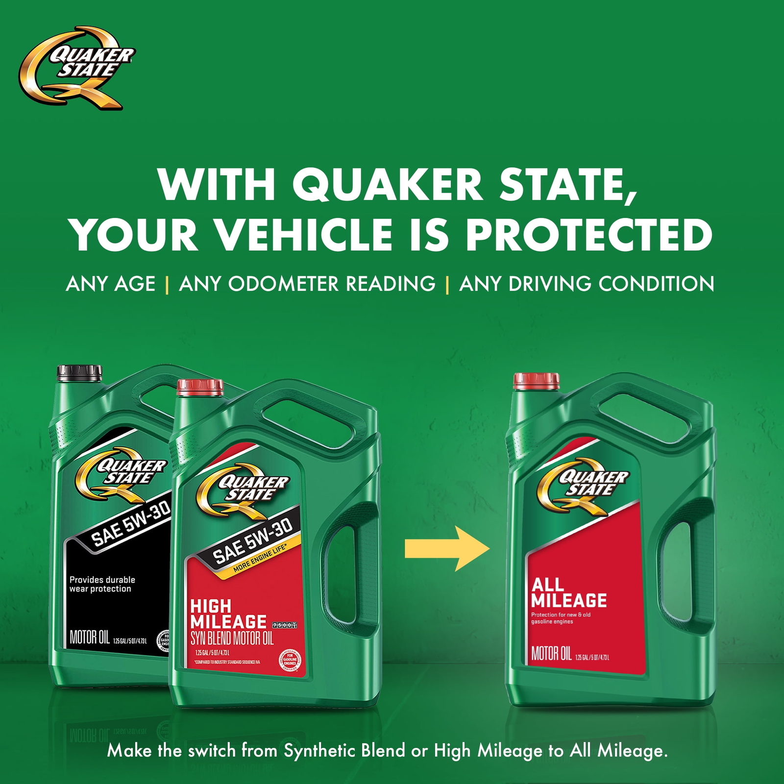 Quaker State All Mileage 10W-40 Motor Oil, 5 Quart Conventional 10W-40 Motor Oil