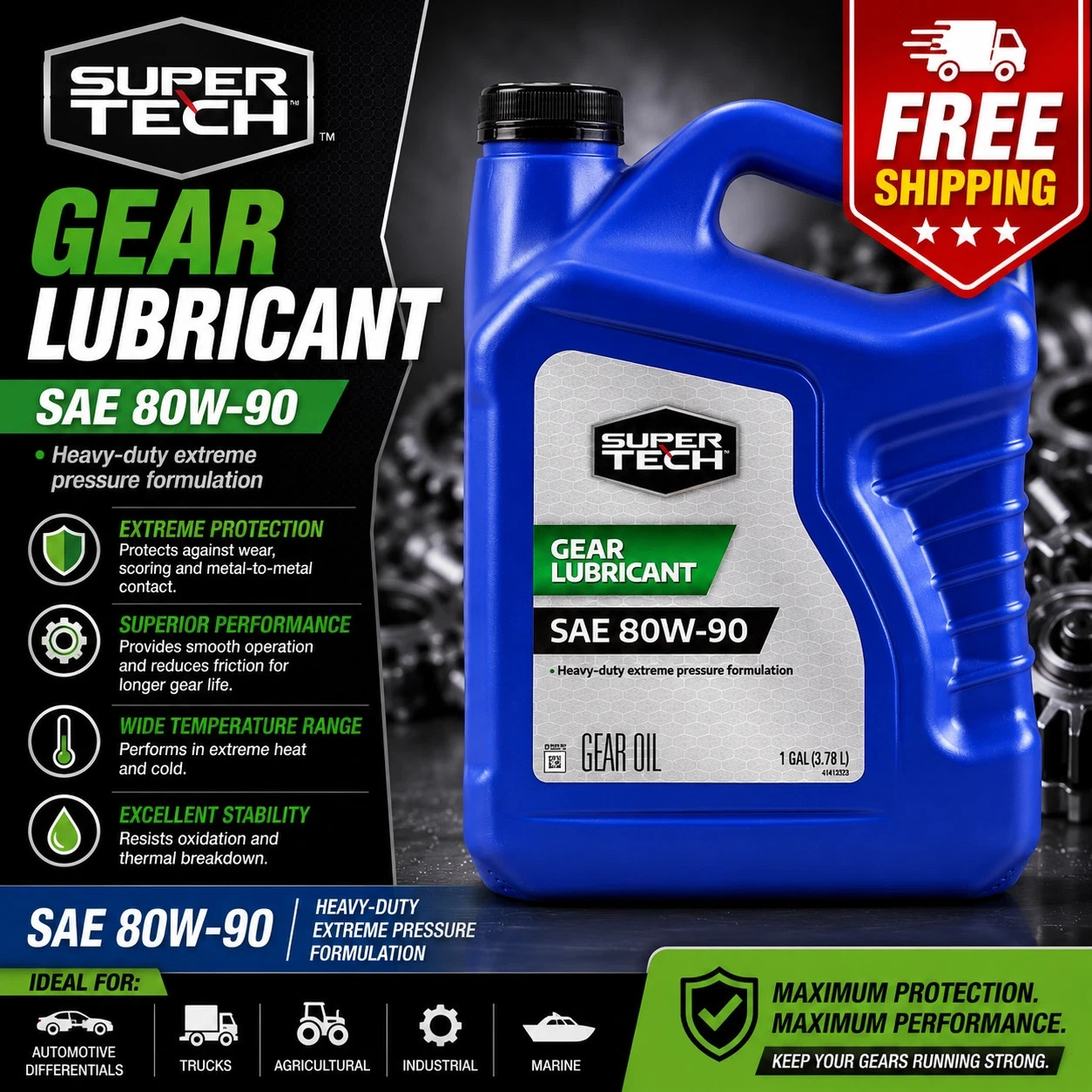 Super Tech SAE 80W-90 Multi-Purpose Gear Oil, 1 Gallon- Free Shipping