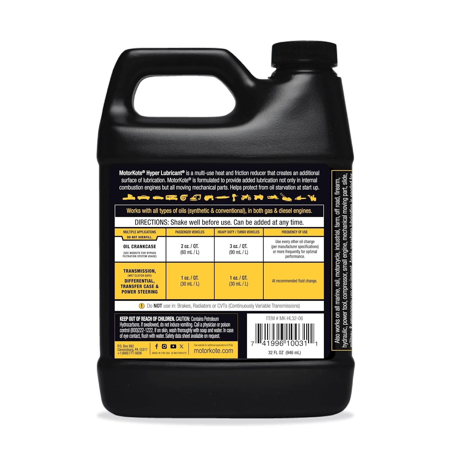 32 Oz Motorkote Hyper Lubricant – Reduces Engine Noise & Increases Performance