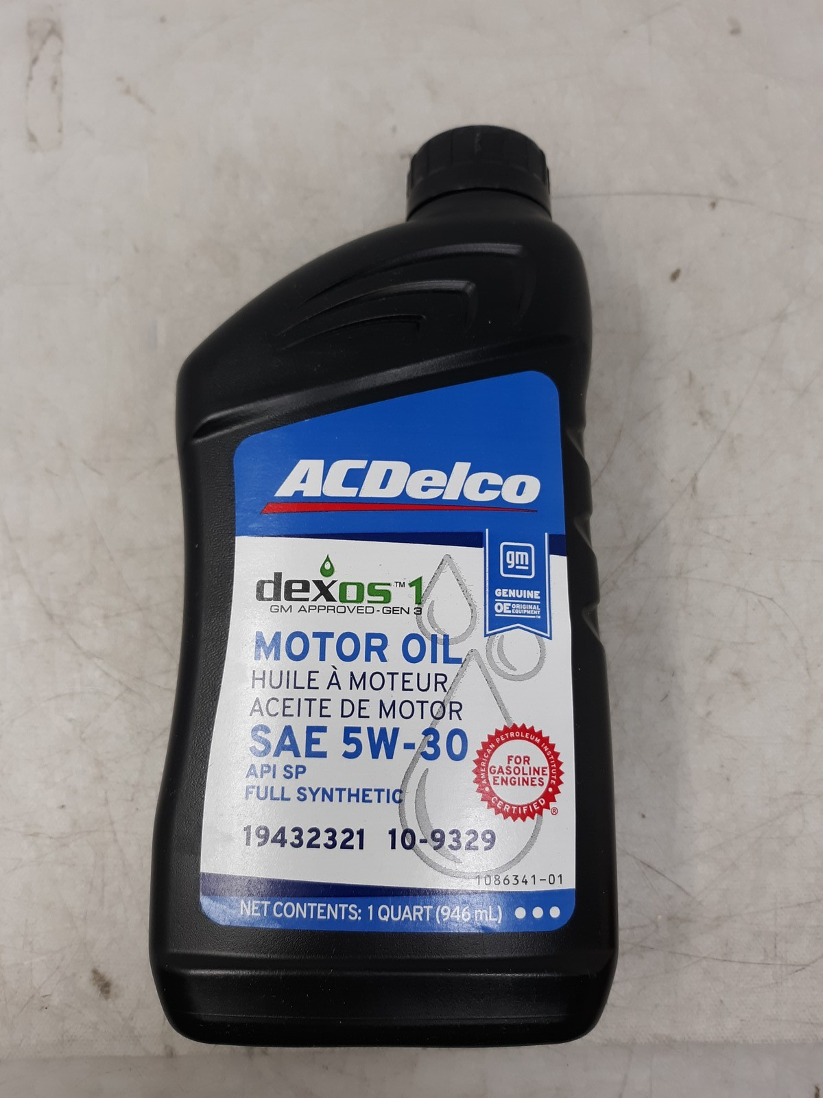 AC Delco Engine Oil Dexos 1 Synthetic 5W30 SN Plus 1qt 10-9329