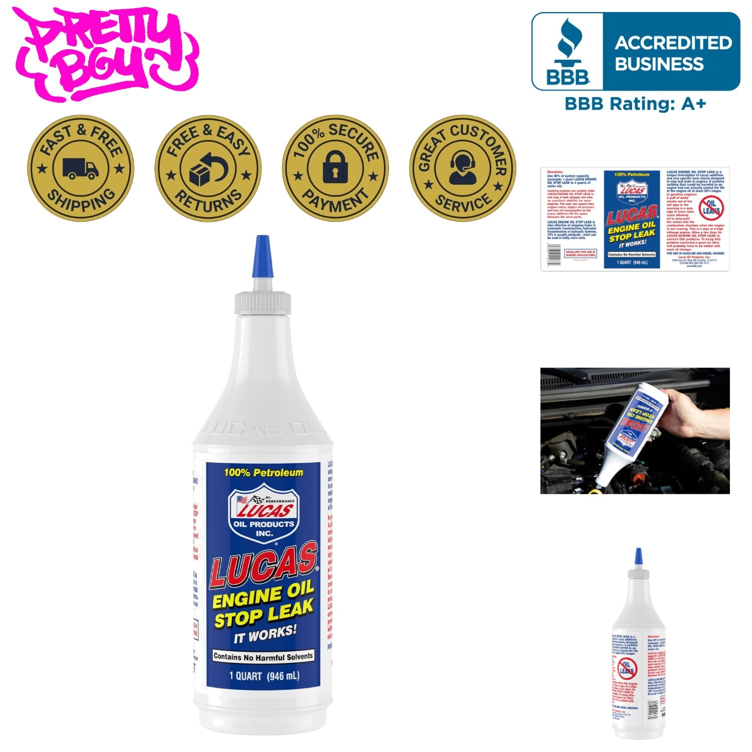 Engine Oil Stop Leak – 1 Quart Bottle, Reduces Noise & Oil Consumption