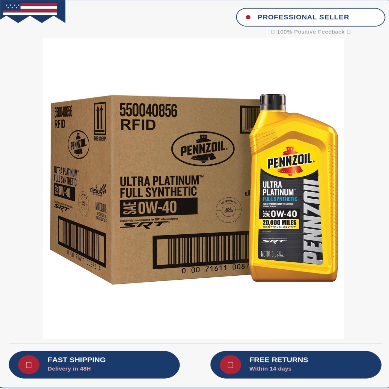 Ultra Platinum Full Synthetic 0W-40 Motor Oil, 1 Quart (6 Pack)