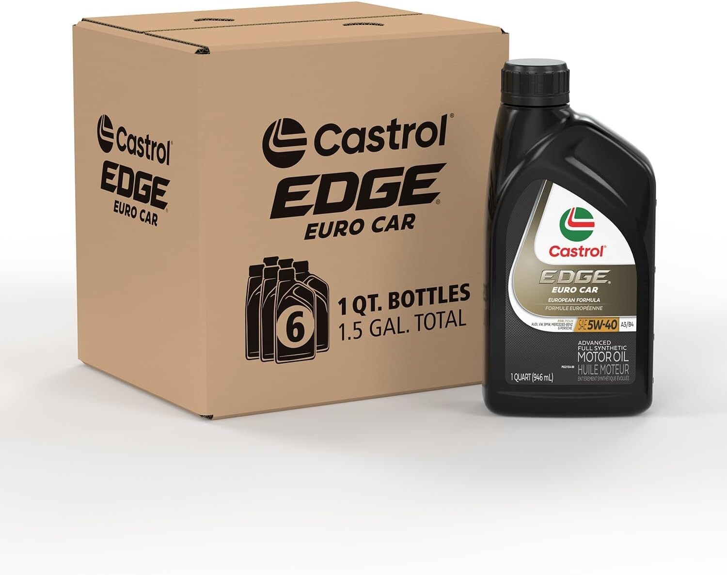 Castrol Edge Euro 5W-40 A3/B4 Advanced Full Synthetic Motor Oil,1 Qt,Pack of 6
