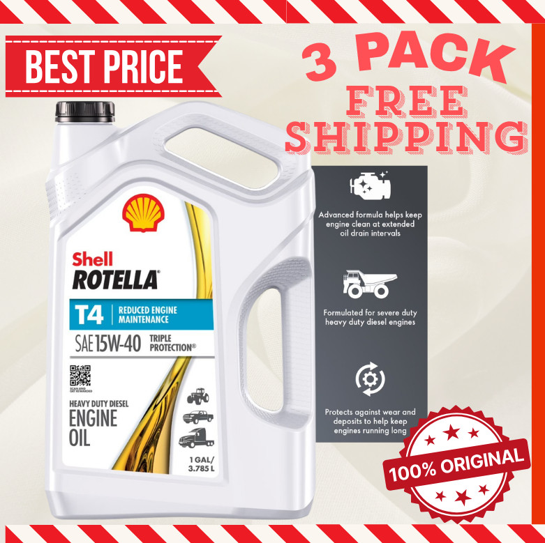 3 PACK Shell Rotella T4 Triple Protection 15W-40 Diesel Engine Oil, 1 Gallon