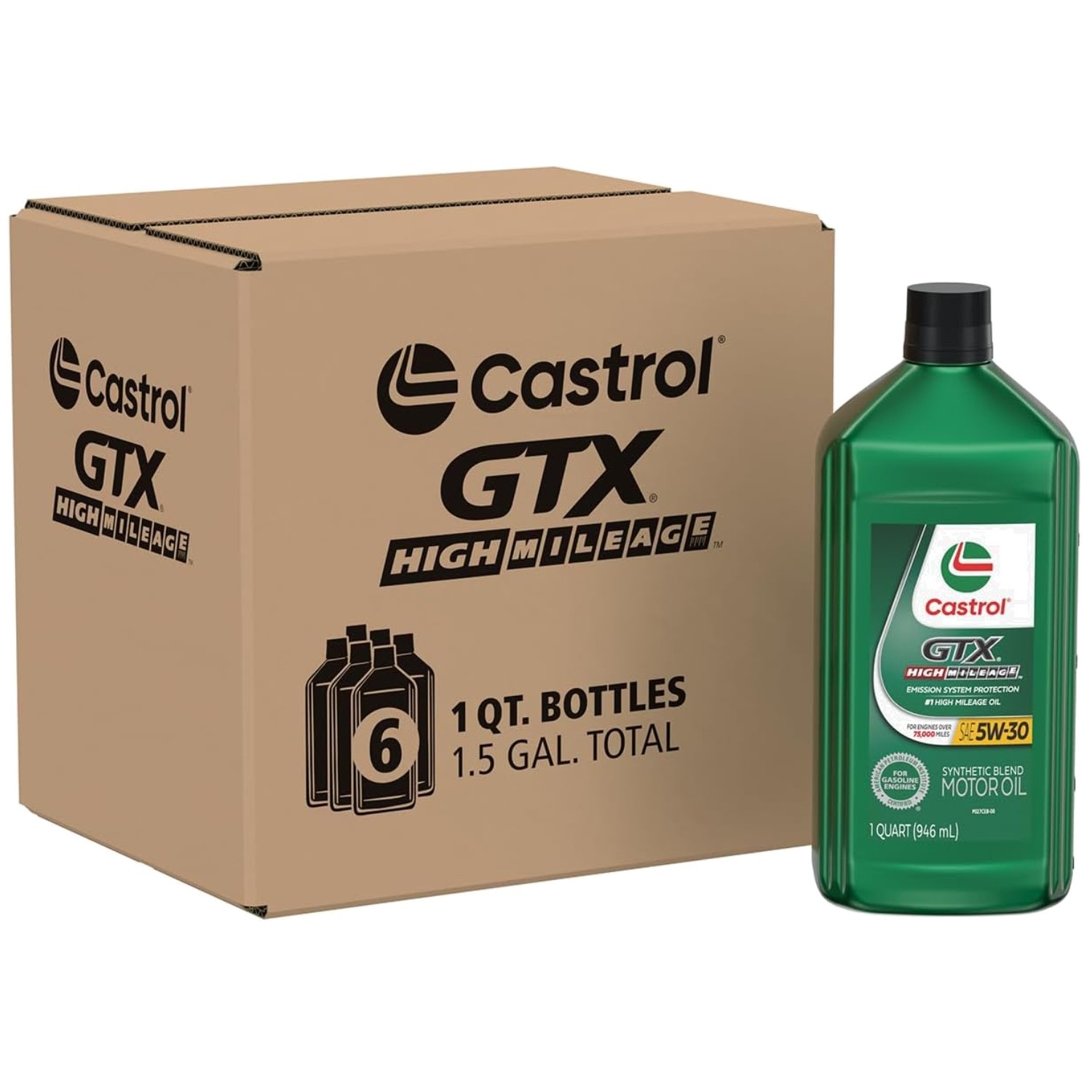 Pack of 6 GTX High Mileage 5W-30 Synthetic Oil