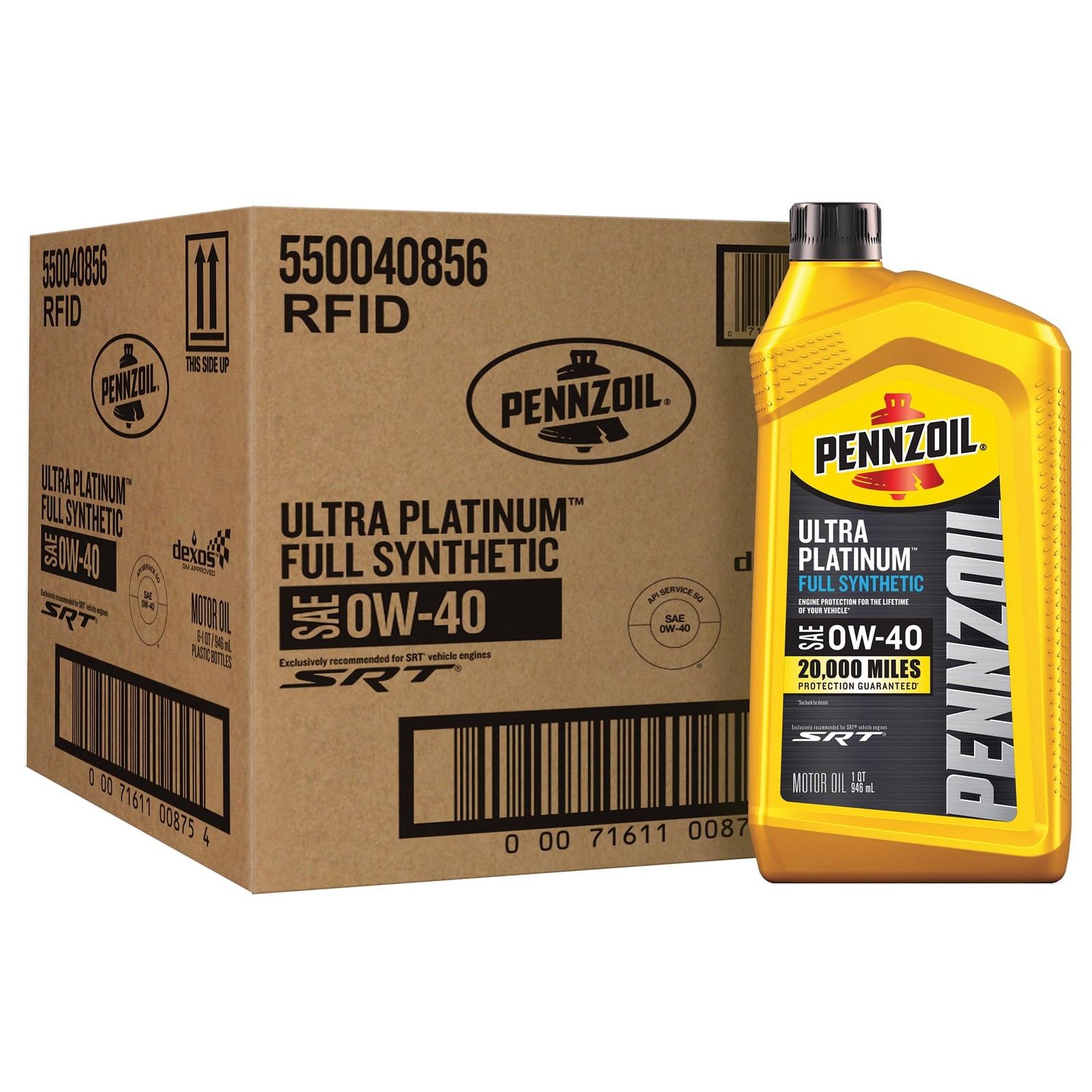 Pennzoil Ultra Platinum Full Synthetic 0W-40 Motor Oil, 1 Quart, Amber/Brown